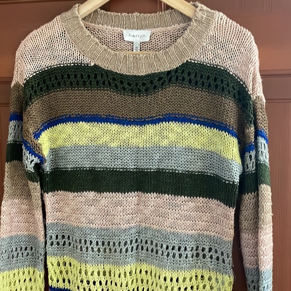 Anthropologie Harlyn Stitched & Striped Pullover Open Knit Sweater S - Picture 4 of 6
